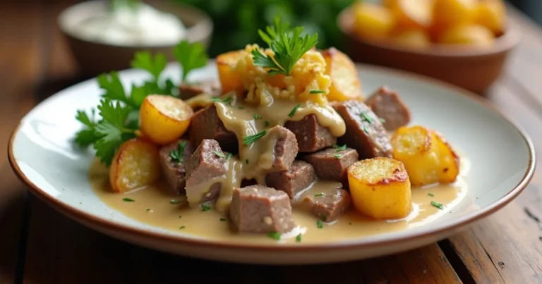 Beef stroganoff with potatoes recipe