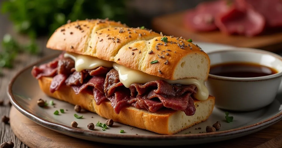 french dip with shaved beef